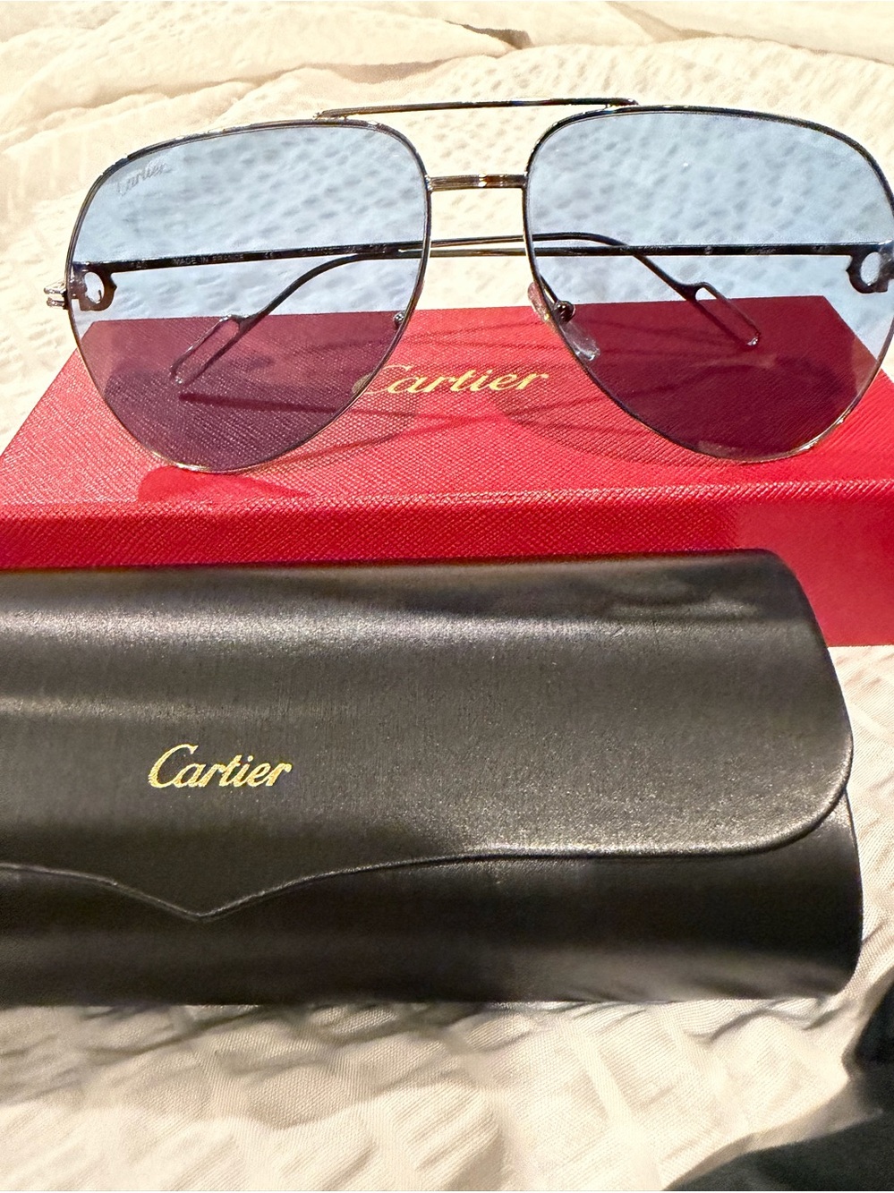 Cartier Men's Silver Frame Sunglasses with Blue Lenses - Picture 9 of 17